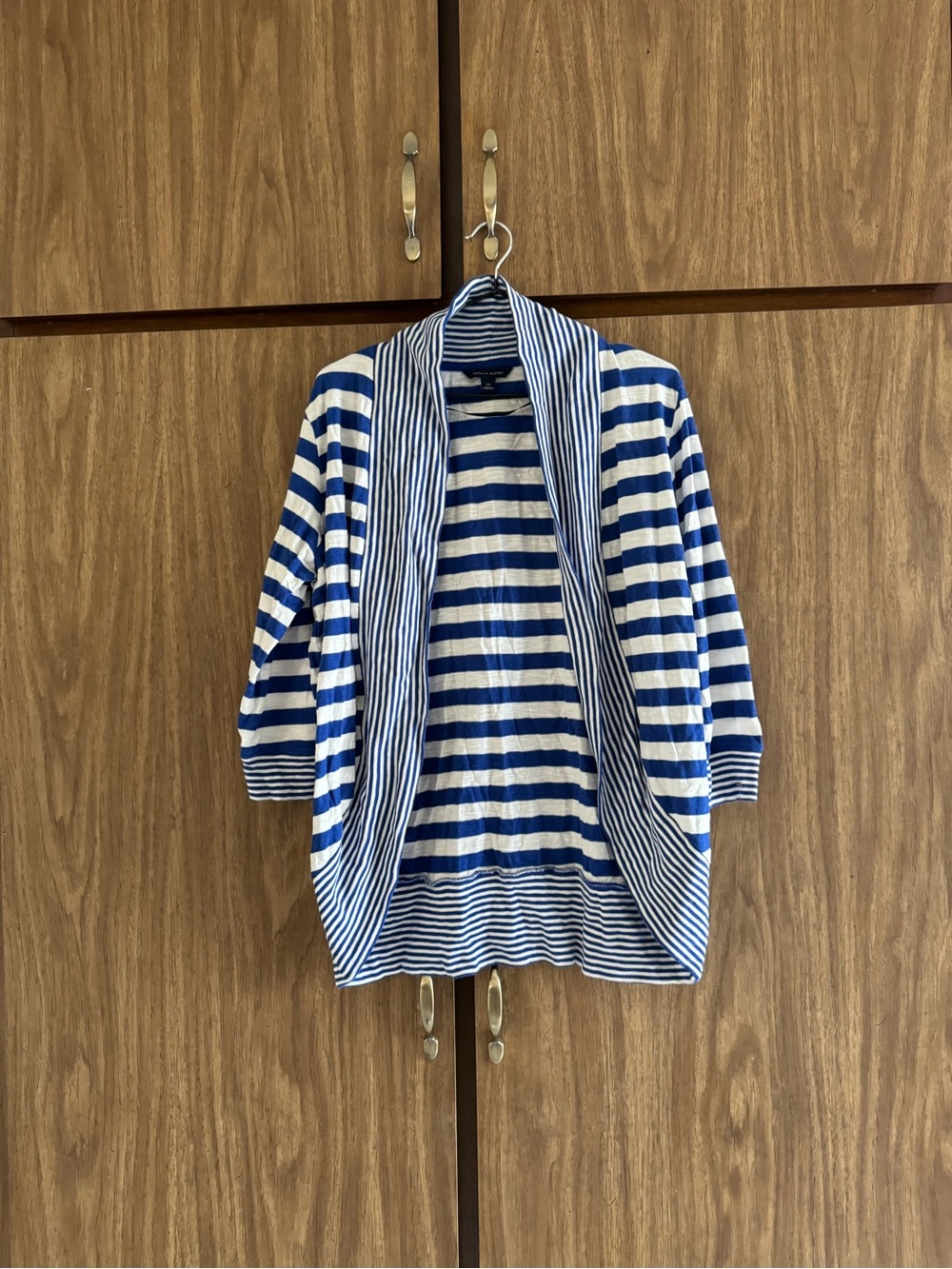 Tommy Hilfiger Blue and White Striped Open-Front Cocoon Cardigan